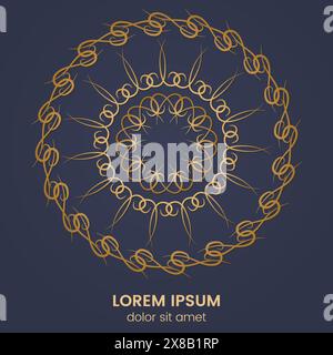 Vintage geometric circular element. Vector gold monogram on dark blue background. Vector illustration Stock Vector