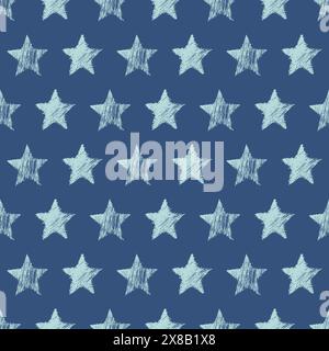 Seamless Pattern with hand drawn blue Stars on blue background. Abstract grunge texture. Vector illustration Stock Vector