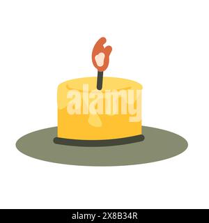 Burning candle in candle holder, candlestick vector Illustration in hand drawn style. Can use for banner, greeting card, poster. Stock Vector