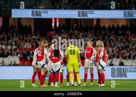 Melbourne, Australia. 24th May, 2024. Melbourne, Australia, May 24th 2024: Arsenal players huddle up before the Global Football Week friendly game between the A-League Women All-Stars and Arsenal at Marvel Stadium in Melbourne, Australia. (Noe Llamas/SPP) Credit: SPP Sport Press Photo. /Alamy Live News Stock Photo