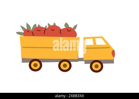 Autumn fall festival thanksgiving day elements background with vehicle. Fall harvest party design.Thanksgiving day banner, border or greeting card. Stock Vector