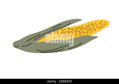 Autumn fall thanksgiving element corn -harvest icon. Fall vegetable. Hand drawn september, october, november food vector illustration. Stock Vector