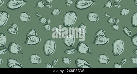 Botanical line seamless pattern of a eucalyptus leaves branch Stock Vector