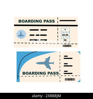 Summer vacation plane tickets isolated set. Collection of cartoon air paper tickets for flight trip concept. Plane tickets in flat style Stock Vector