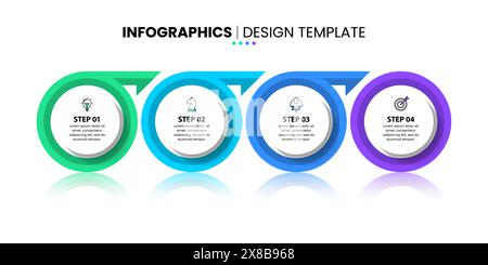 Infographic template with icons and 4 options or steps. Circles in row. Can be used for workflow layout, diagram, banner, webdesign. Vector illustrati Stock Vector
