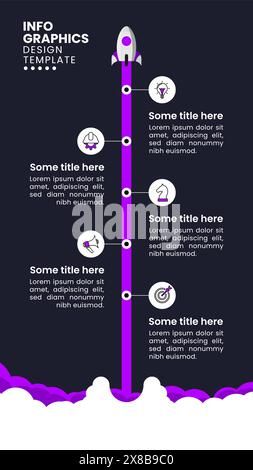 Infographic template with icons and 5 options or steps. Rocket. Can be used for workflow layout, diagram, banner, webdesign. Vector illustration Stock Vector