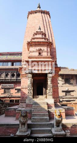 Front View and Nepali Architecture of Gopinath Krishna Temple, Bhaktapur Durbar Square, Kathmandu, Nepal. Stock Photo