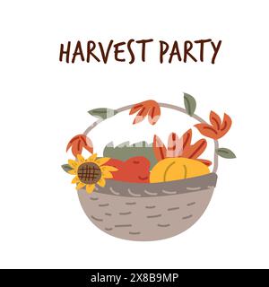 Autumn fall festival thanksgiving day elements background with vegetables. Fall harvest party design.Thanksgiving day banner, border or greeting card. Stock Vector