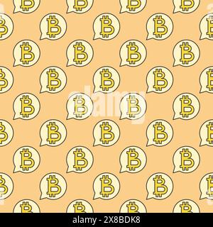 Bitcoin sign in Speech Bubble vector Cryptocurrency concept colored seamless pattern Stock Vector