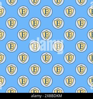 Bitcoin in Shield vector Cryptocurrency Protection concept colored seamless pattern Stock Vector