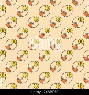 Pie Chart with Bitcoin coin vector Crypto Currency concept colored seamless pattern Stock Vector