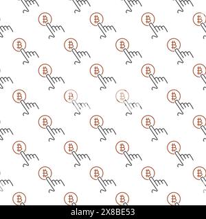 Hand tapping on Bitcoin sign vector Blockchain Technology concept linear seamless pattern Stock Vector