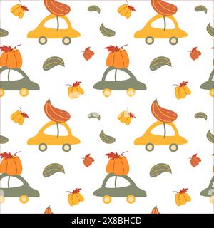 Autumn fall thanksgiving harvest festival background. Can use for greeting card, poster, flier, textile, clothes. Seamless pattern with harvest. Stock Vector