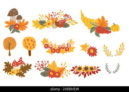 Hello Autumn fall thanksgiving greeting banner with foliage forest leaves. Welcome autumn banner. Invitation to new harvest season. Template for poste Stock Vector