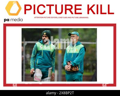 ATTENTION PICTURE EDITORS, CHIEF SUBS AND PICTURE LIBRARIANS: Please kill, do not republish and remove all copies of the image available earlier today on the PA Wire slugged CRICKET Pakistan that was incorrectly captioned. Correct caption should read: Pakistan's Babar Azam (left) and head coach Gary Kirsten during a nets session at Edgbaston, Birmingham. Picture date: Friday May 24, 2024. Stock Photo