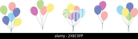 Balloon icon with red and blue colors. Simple rope string and outline. Round balloons for birthday party. Flat vector illustration on white background Stock Vector