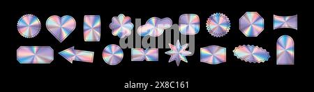 Silver sticker with hologram texture and gradient. Holograph label and sale tag shape. Flat vector illustration isolated on white background. Stock Vector