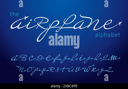 Airplane fly travel alphabet. Creative fonts for resort logo, plane company concept or vacation sign. Vector illustration Stock Vector