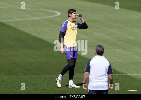 Madrid, Spain. 24th May, 2024. Thibaut Courtois of Real Madrid CF seen during the training session on the eve of the 2023/2024 La Liga EA Sports week 38 football match between Real Madrid CF and Real Betis Balompie at Real Madrid CF training ground. Credit: SOPA Images Limited/Alamy Live News Stock Photo