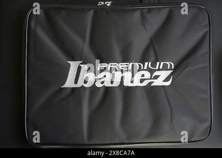 Details of the ibanez electric guitar case and bag made of sturdy black fabric, Istanbul Turkey April 10 2024 Stock Photo