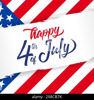 Happy 4th of July 2024 with flag USA. Independence day of US, Fourth of July, holiday calligraphy. Vector illustration Stock Vector