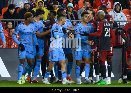 Toronto, ON, Canada - May 11, 2024:  Football players arguing with each other during MLS match between Toronto FC (Canada) and New York City FC (USA) Stock Photo