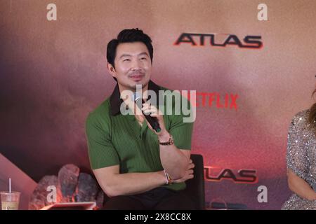 Atlas Film Press Conference L-R Actor Simu Liu, actress and singer ...