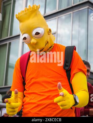London, UK. 24th May, 2024. Bart Simpson has arrived. MCM Comic Con returns to London's ExCel this weekend. Cosplayers, fans of anime, comics, games and film come together for this large three day event from 24-26 May. Credit: Imageplotter/Alamy Live News Stock Photo