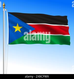 South Sudan, official national waving flag, african country, vector illustration Stock Vector