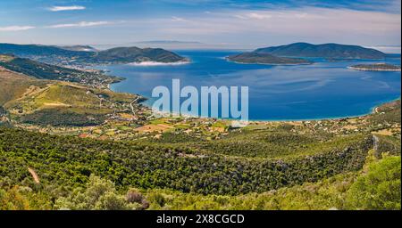 Petalioi Gulf at Aegean Sea, near sea side village of Marmari, view from highway to Karystos, Evia Island, Central Greece region, Greece Stock Photo