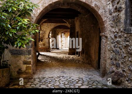 sequence of archs in medieval town Stock Photo