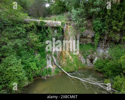 Aerial view of the Riera de Marganell torrent, in the area of the Bisbal source and stream pool (Bages, Barcelona, Catalonia, Spain) Stock Photo