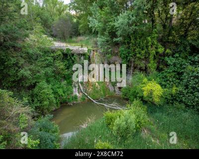 Aerial view of the Riera de Marganell torrent, in the area of the Bisbal source and stream pool (Bages, Barcelona, Catalonia, Spain) Stock Photo