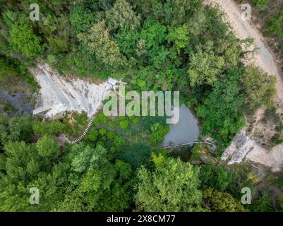 Aerial view of the Riera de Marganell torrent, in the area of the Bisbal source and stream pool (Bages, Barcelona, Catalonia, Spain) Stock Photo