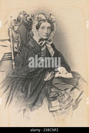 Antique c1866 carte de visite photograph, Amalie Auguste of Bavaria (1801-1877) was a Bavarian princess by birth and Queen of Saxony by marriage to King John of Saxony. SOURCE: ORIGINAL CDV Stock Photo