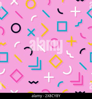 Memphis design geometric elements seamless pattern with cubes circles ...