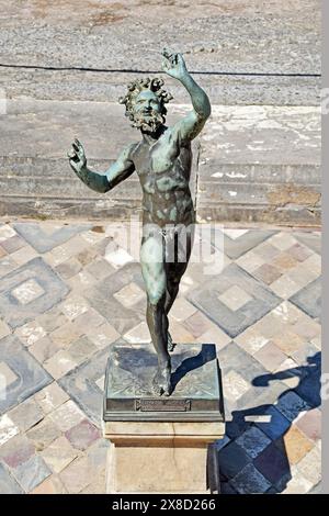 Famous Faun or Dancing Satyr Bronze Statue, Pompeii Archaeological Site, near Mount Vesuvius, Naples, Campania, Italy Stock Photo