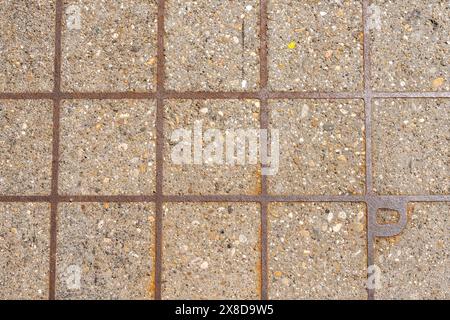 Close up of concrete lid to underground structure with metal grid to reinforce structure and make it stable. Stock Photo