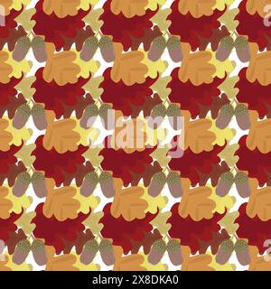 Oak branch with acorns and leaves. Autumn colorful foliage. Seamless pattern. Vector illustration . Stock Vector