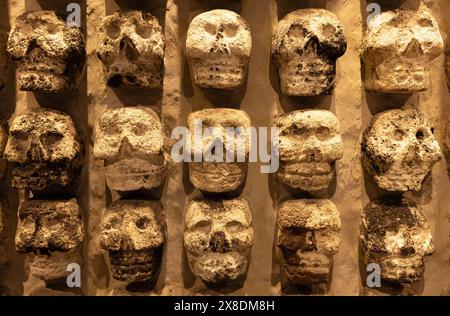 Aztec Tzompantli, or Aztec Skull rack - with sculptures of human skulls ...