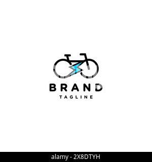 Playful Electric Bike Logo Design. Bicycle template logo icon with an electric symbol between the two wheels. Stock Vector