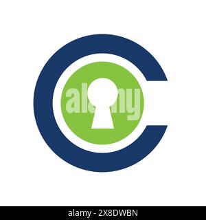 Letter C With Key Hole, Logo or Icon Template, Initial Alphabet C With Lock Symbol, Vector Logo Design Stock Vector