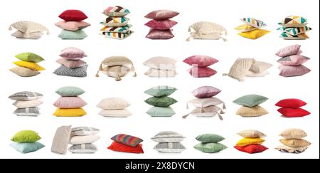 Set of many different pillows on white background Stock Photo