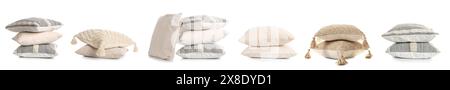 Set of different pillows on white background Stock Photo