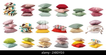 Set of different pillows on white background Stock Photo
