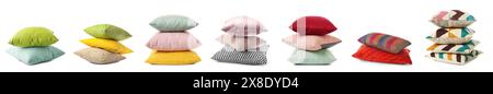 Set of many pillows on white background Stock Photo