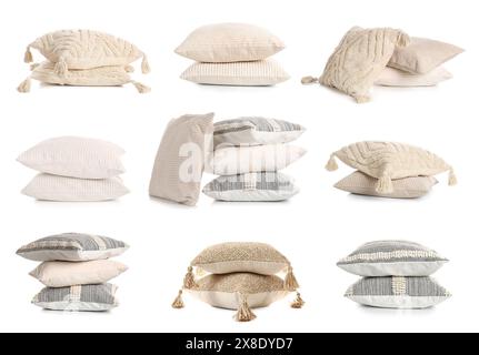 Set of different pillows on white background Stock Photo