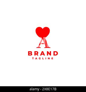 Letter A with Heart symbol on it. Simple and Playful heart symbol above the letter A. Stock Vector