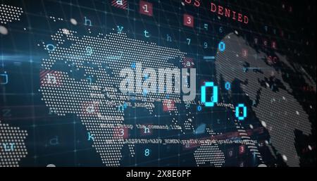 The image shows data processing over a cyberattack warning Stock Photo