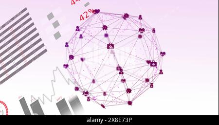 Image of medical icons connected with lines forming globe over infographic interface Stock Photo